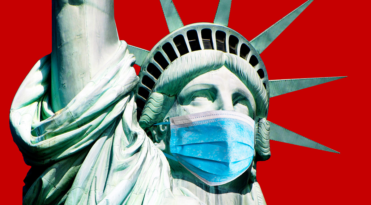 Episode 5 Beyond the White Coat Statue of Liberty wearing a medical face mask
