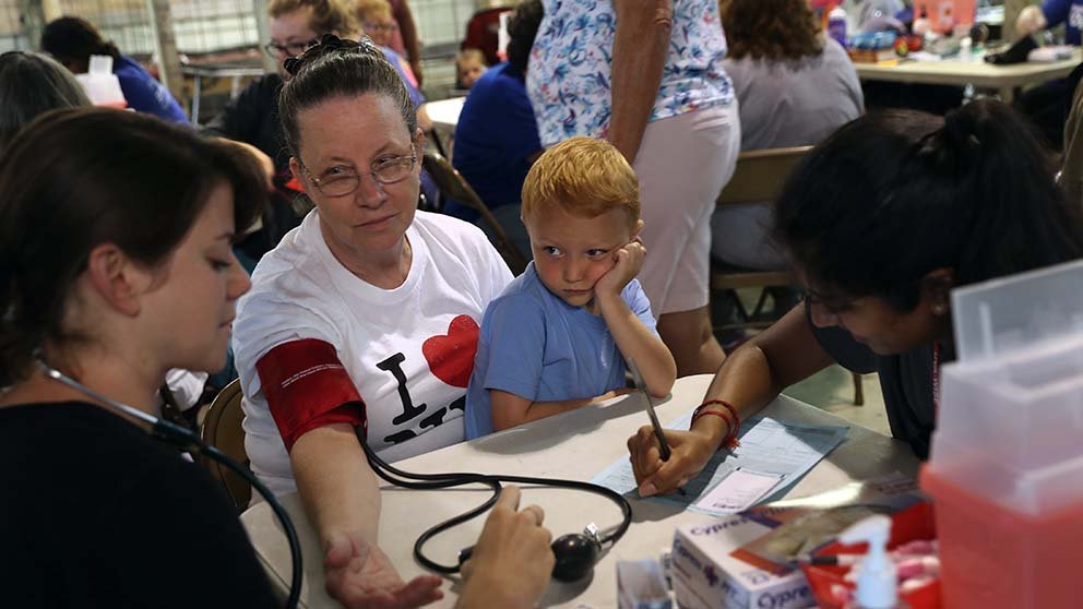 Ruby Partin and her adoptive son visit a free health clinic Wise, Virginia, in 2017.