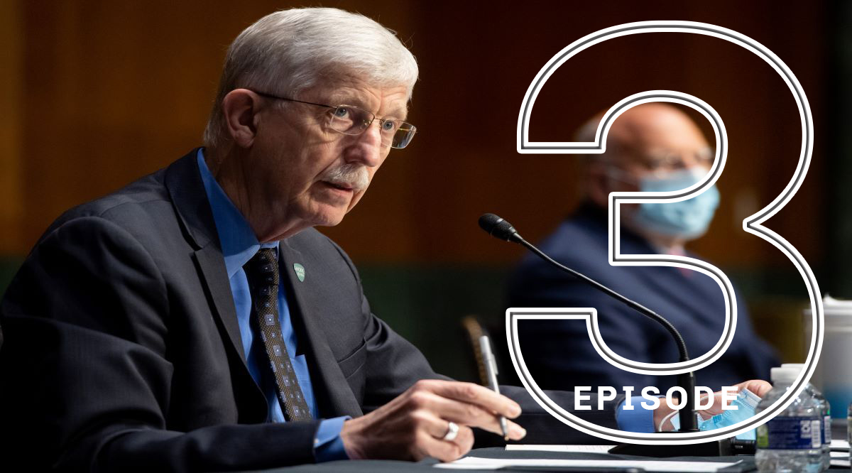 Dr. Francis Collins speaking in front of a microphone.
