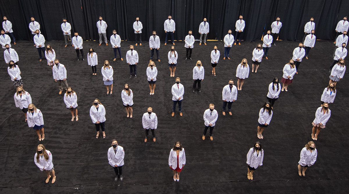 The University of South Dakota Sanford School of Medicine held a socially distanced White Coat Ceremony on July 22. The event was livestreamed to family and friends