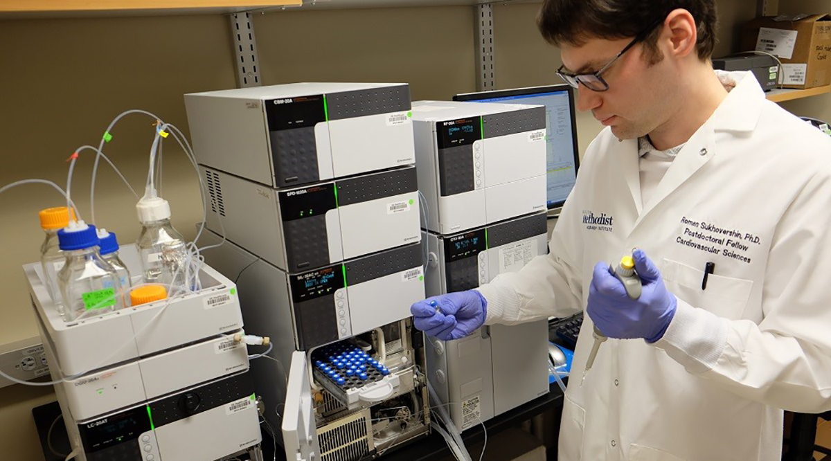 Roman Sukhovershin, MD, PhD, tests an mRNA vaccine at Houston Methodist Research Institute