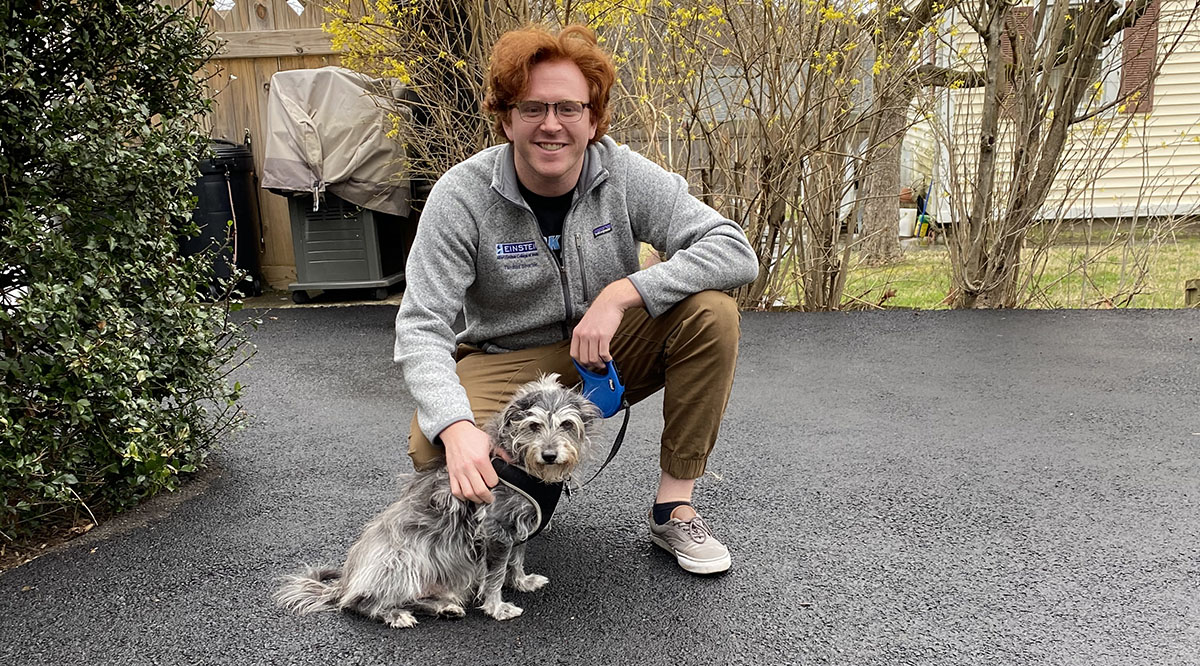 Tom Boucher, a second-year Albert Einstein College of Medicine student, is one of many volunteers who offer dog-sitting and other services to support health care providers