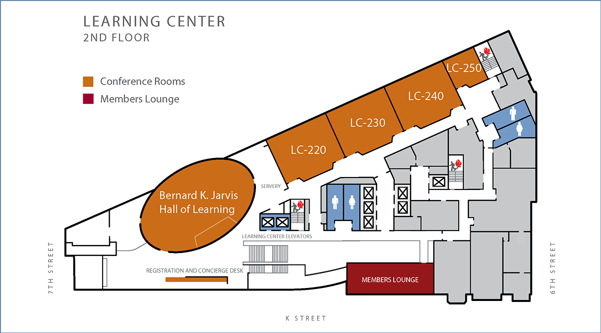 A floor plan of Learning Center's second floor showing location of conference rooms A floor plan of Learning Center's second floor showing location of conference rooms