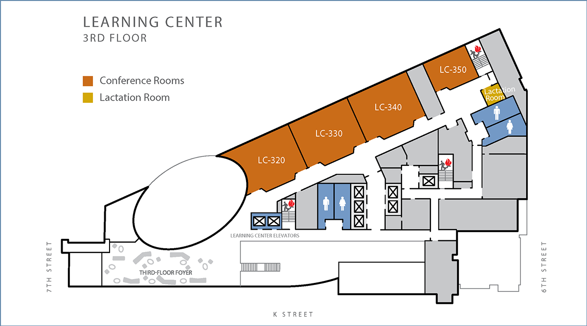A floor plan of Learning Center's third floor showing location of conference rooms A floor plan of Learning Center's third floor showing location of conference rooms