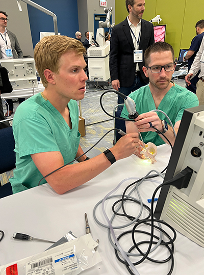 Matthew Marquardt in a surgery simulation at The Ohio State University College of Medicine.