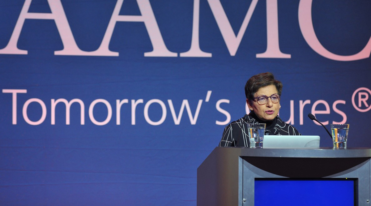 Mona Fouad, MD, MPH, winner of the Vilcek-Gold Award for Humanism in Healthcare, speaks about health disparities research at Learn Serve Lead 2022: The AAMC Annual Meeting on Nov. 12 in Nashville.