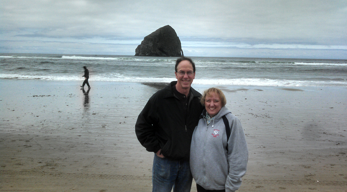 Lori Weiss, 65, with her husband, Kevin Weiss, 60, at Rockaway Beach in Oregon.