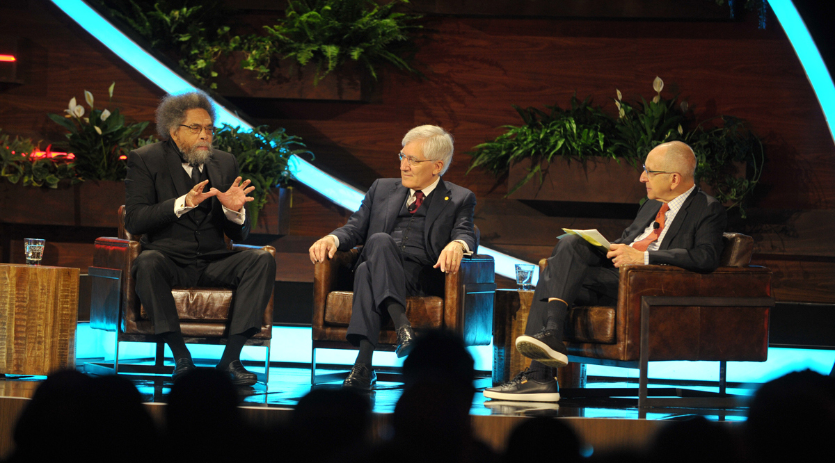 Cornel West, PhD, Robert George, JD, and David Skorton, MD, discuss the challenges to civil discourse during the opening plenary at Learn Serve Lead 2022: The Annual Meeting on Nov. 12 in Nashville.