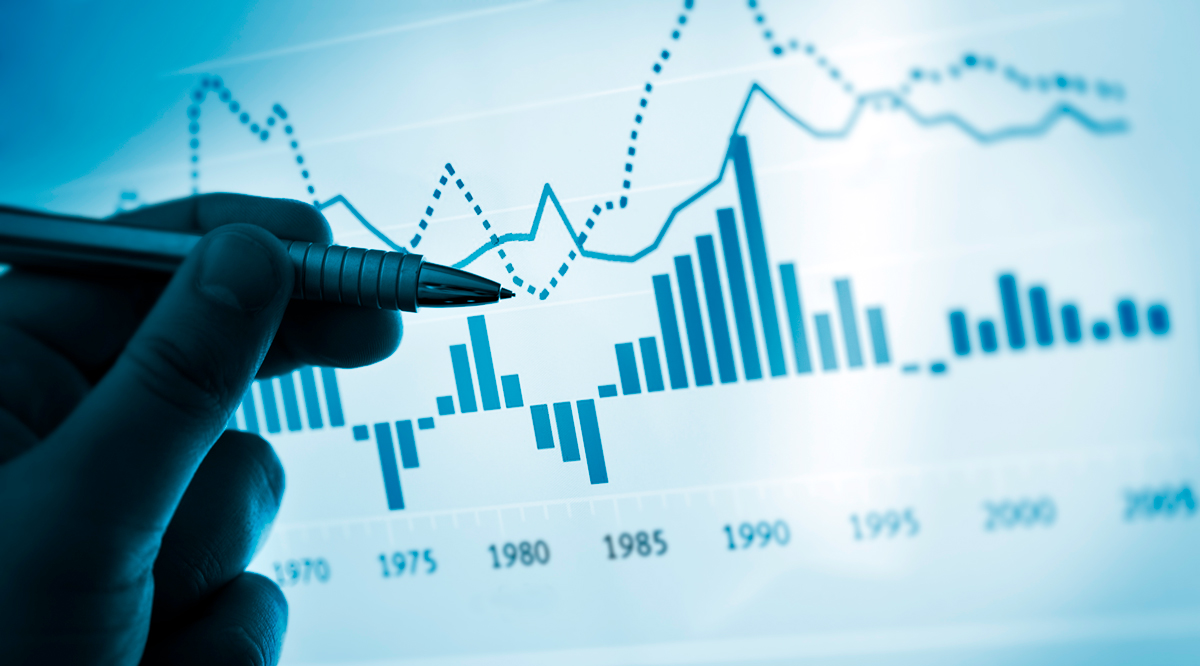 Data chart FACTS Hand pointing with pen on a computer chart