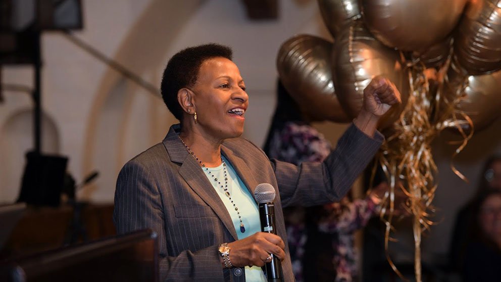 Deborah Deas, MD, Mark and Pam Rubin dean and chief executive officer for clinical affairs at the University of California, Riverside, School of Medicine, speaks to students on Match Day 2019. Credit: Carrie Rosema 9_things_main_image_credit-Carrie-RosemaxMainxflip.jpg
