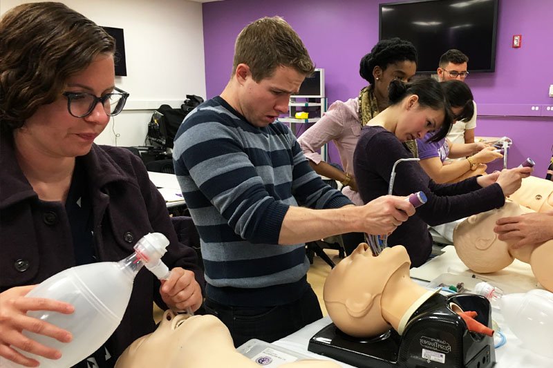 Northwestern University Feinberg School of Medicine practice their intubation skills