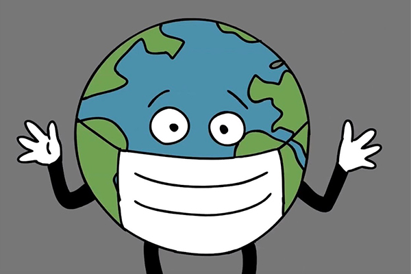 An illustration of Earth wearing a mask