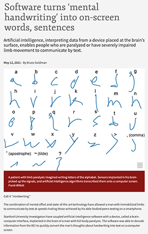 Software turns ‘mental handwriting’ into on-screen words, sentences