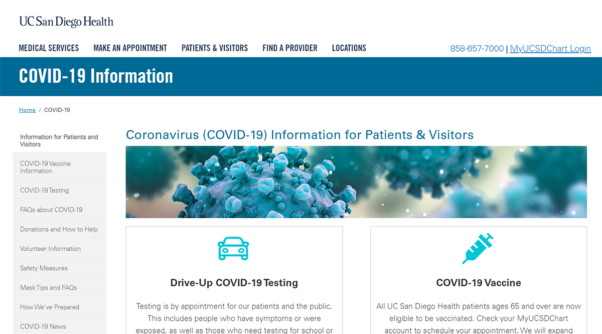 UC San Diego Health’s Coronavirus Microsite