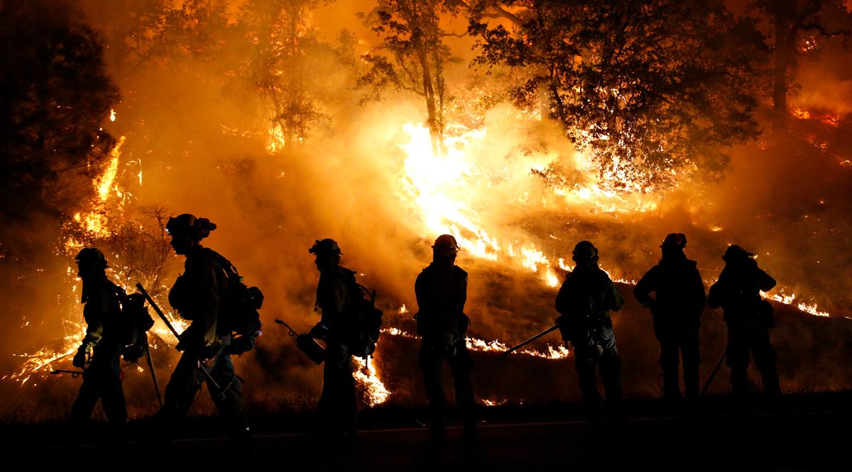 Firefighters fighting a wildfire