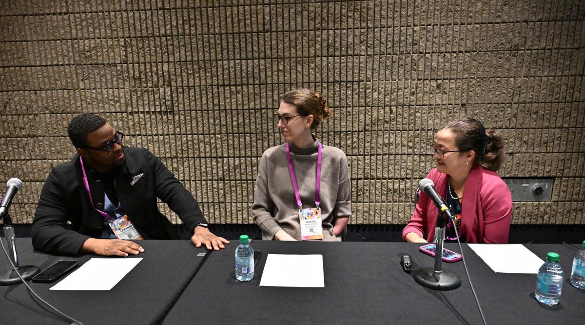Panelists, left to right, Oluwaferanmi O. Okanlami, MD, Kristin Limpose, MD, PhD, and Amy Rule, MD, MPH, spoke on a panel about accessibility in medicine at Learn Serve Lead 2024: The AAMC Annual Meeting in Atlanta on Nov. 11.