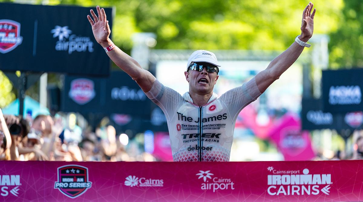 Matthew Marquardt, a third-year medical student at The Ohio State University College of Medicine, wins Ironman Cairns in June 2025.