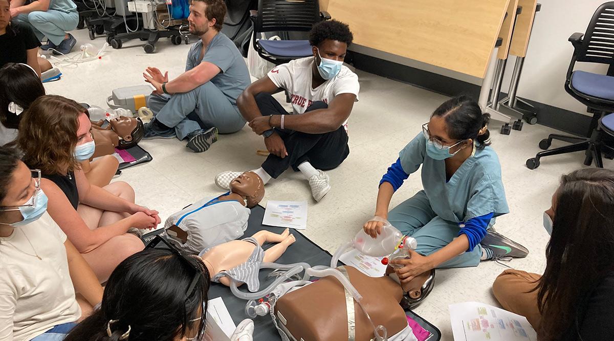 Medical students teach medical techniques to undergraduate students who are participating in the summer Pre Med Enrichment Program at the University of California Los Angeles (UCLA) David Geffen School of Medicine.