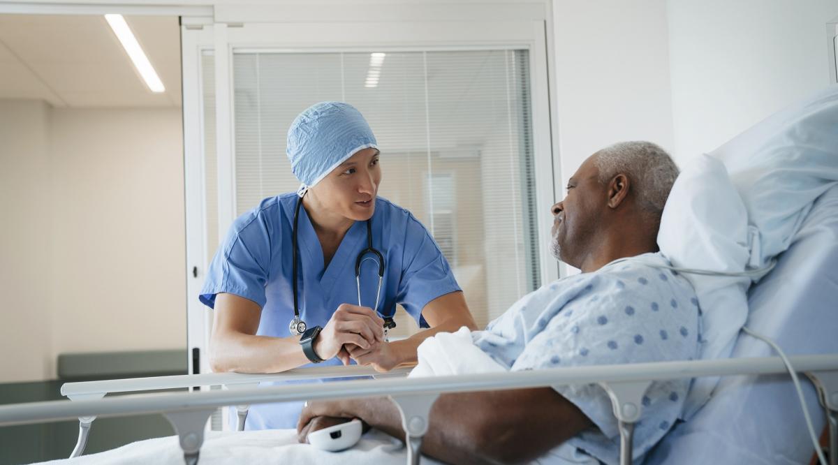 Doctor and patient talking in hospital