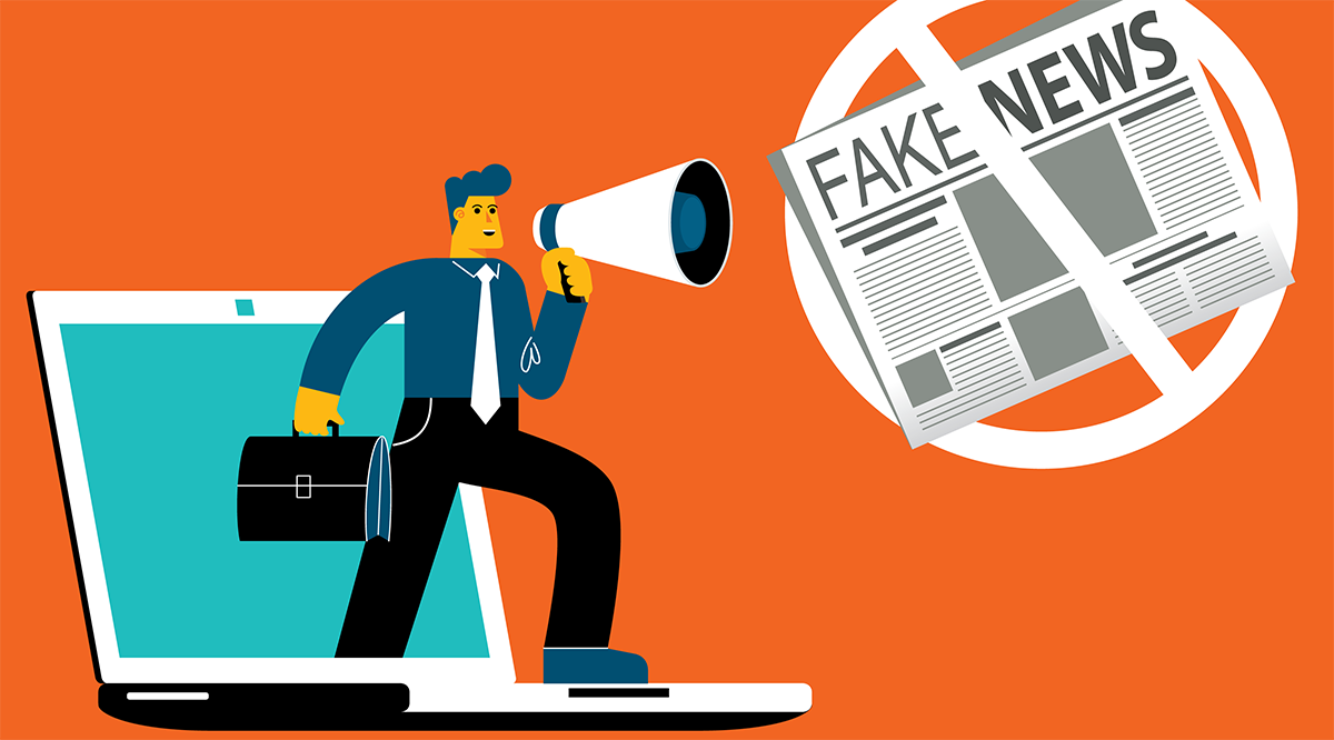 Prohibition sign for fake news. Vector illustration.