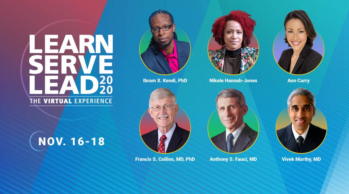 Image showing the six keynote speakers at this year’s Learn Serve Lead, which takes place on November 16-18.