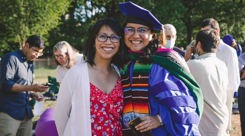 Denisse Rojas Marquez, MD, MPP, poses for a picture with her sister, Nadia Rojas, at her graduation from Icahn School of Medicine at Mount Sinai in New York earlier this year.