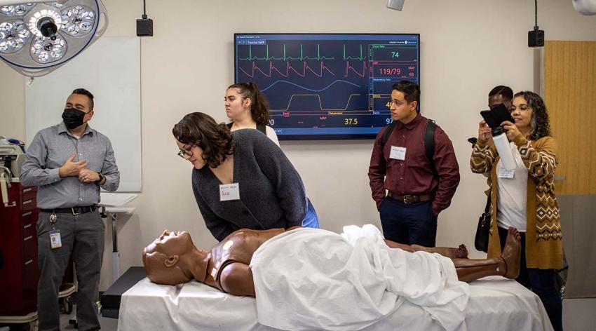 Students in the California Medicine Scholars Program tour the Simulation Center at the UC Riverside School of Medicine