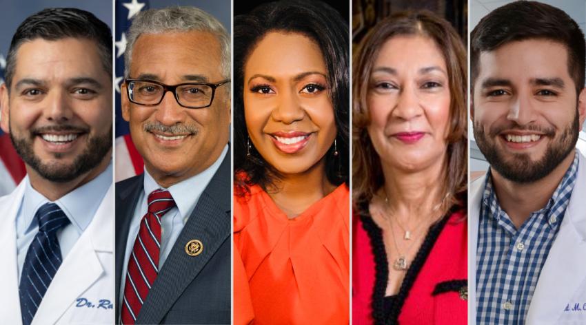 2025 ACE Award recipients: Raul Ruiz, MD, Robert C. “Bobby” Scott, Michellene Davis, Esq., Maria L. Soto-Greene, MD, MS-HPEd, FACP, and David Cazares Dorantes.