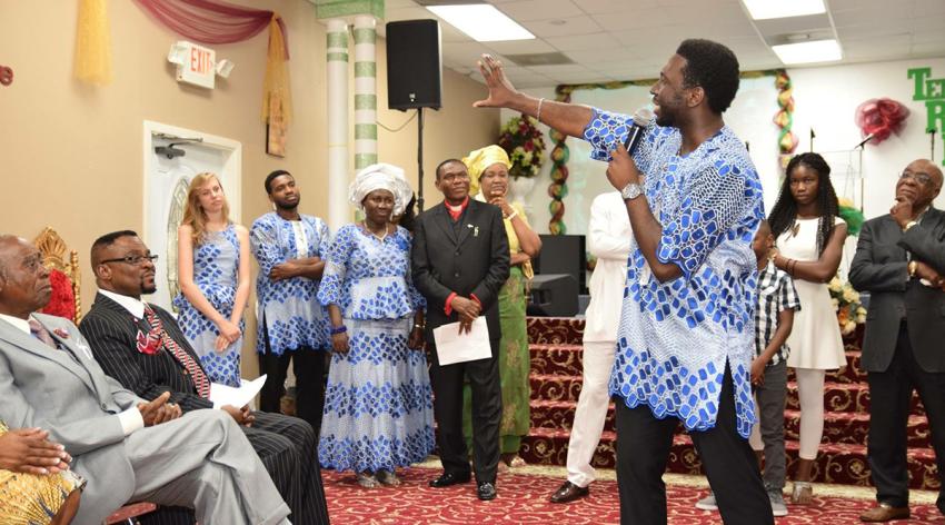 Emmanuel Ohuabunwa speaks at a celebration after his graduation from Yale University School of Medicine in 2017.