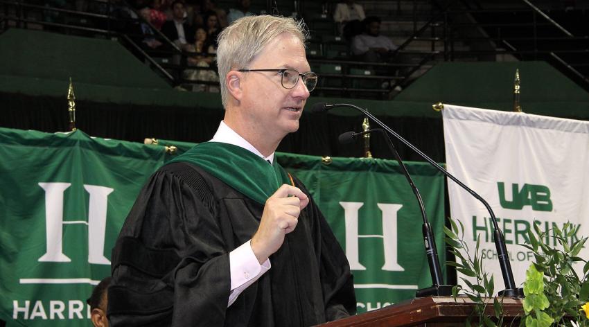 Holden Thorp, PhD, gives the commencement address at the UAB Heersink School of Medicine 2025 commencement ceremony.