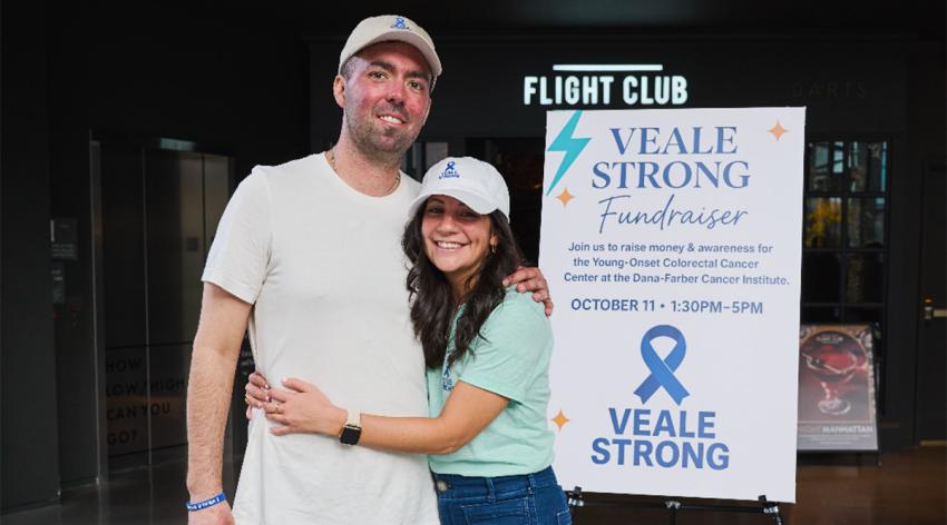 Colorectal cancer patient John Veale, age 33, pictured with his fiancé, Elyssa Carlson.
