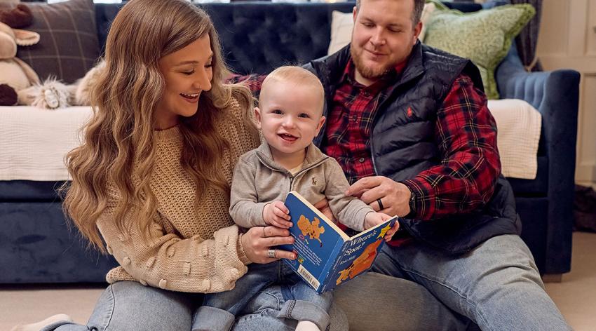Baby KJ, who received the first personalized CRISPR gene editing therapy, with his parents.