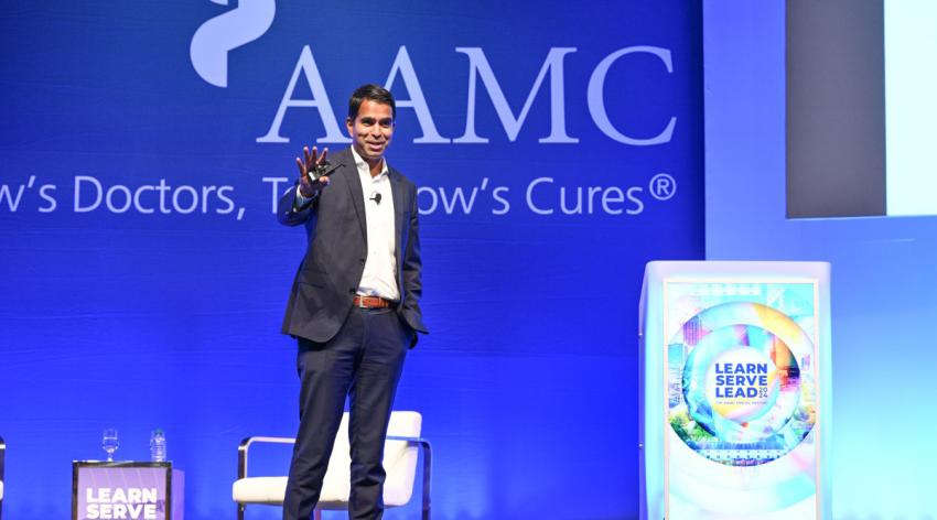 Economist and physician Anupam “Bapu” Jena, MD, PhD, speaks on Nov. 9 at Learn Serve Lead 2024: The AAMC Annual Meeting in Atlanta.