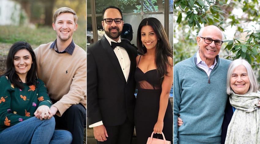 Three couples, from left to right, Taylor Wallace, MD, and Ian Browning, Anish Khanorkar and Ravali Inja, MD, and Richard Schwartz, MD, and Jacqueline Olds, MD.