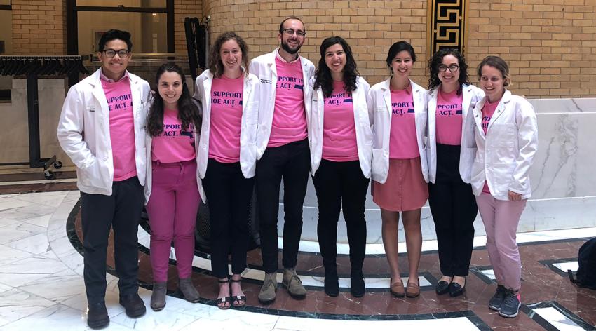 Boston University School of Medicine students prepare to meet with legislators at the Massachusetts State House in 2019.