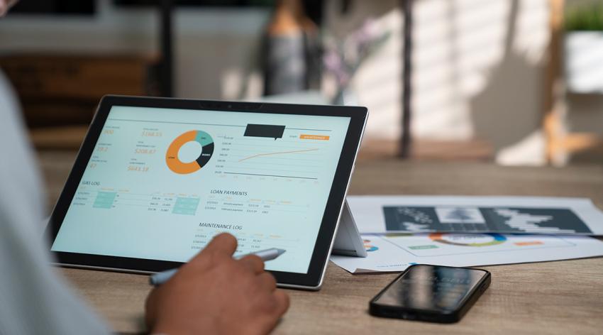 Finance dashboard with financial charts and data graphs