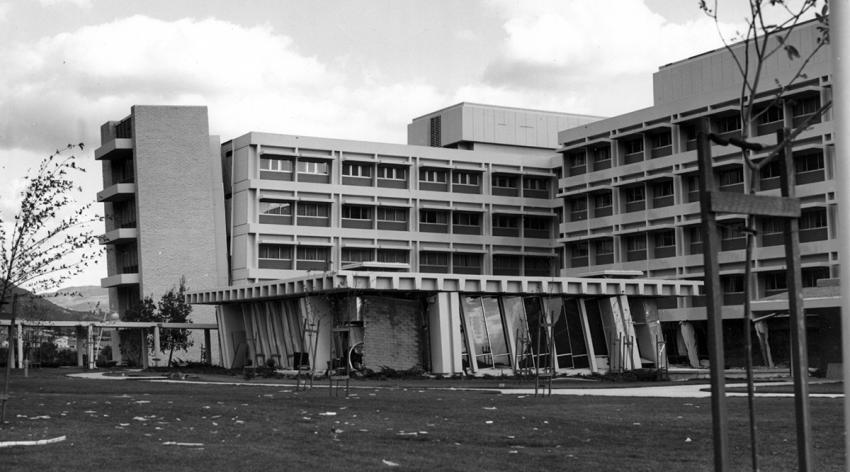 hospital with partially detached stairways at USGS