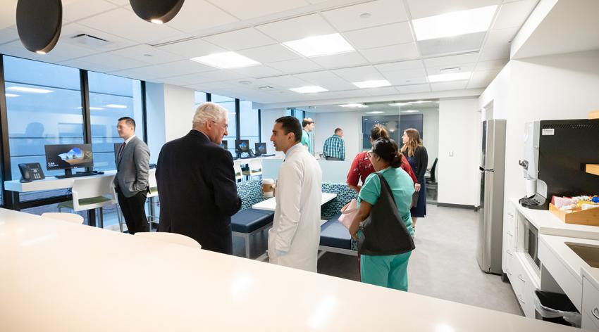 People in the residents' lounge at the University of Nebraska Medical Center.