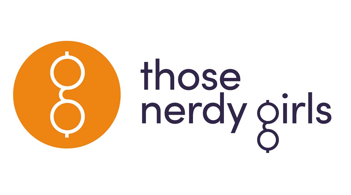 Logo for Those Nerdy Girls, with a white g in an orange circle and text reading "those nerdy girls."