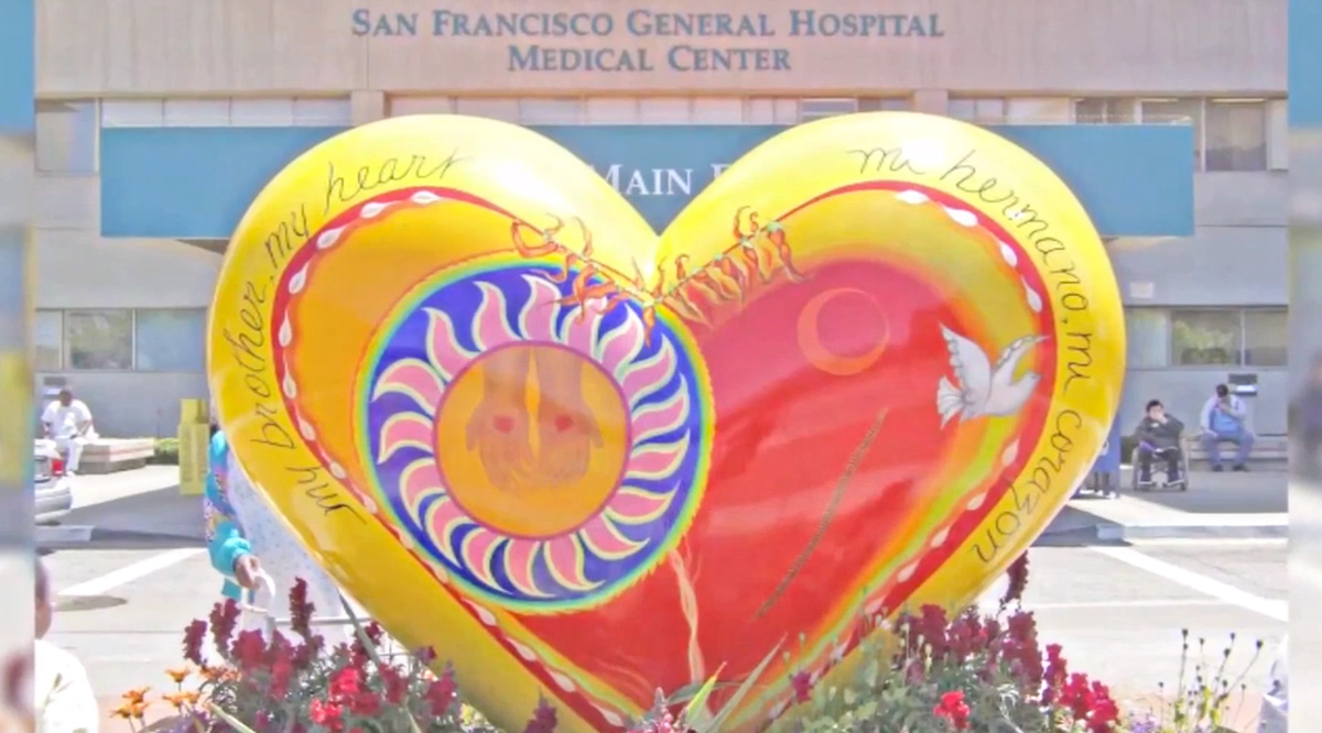 Video thumbnail of UCSF Health Equity Snapshot Heart sculpture in front of San Francisco General Hospital Medical Center