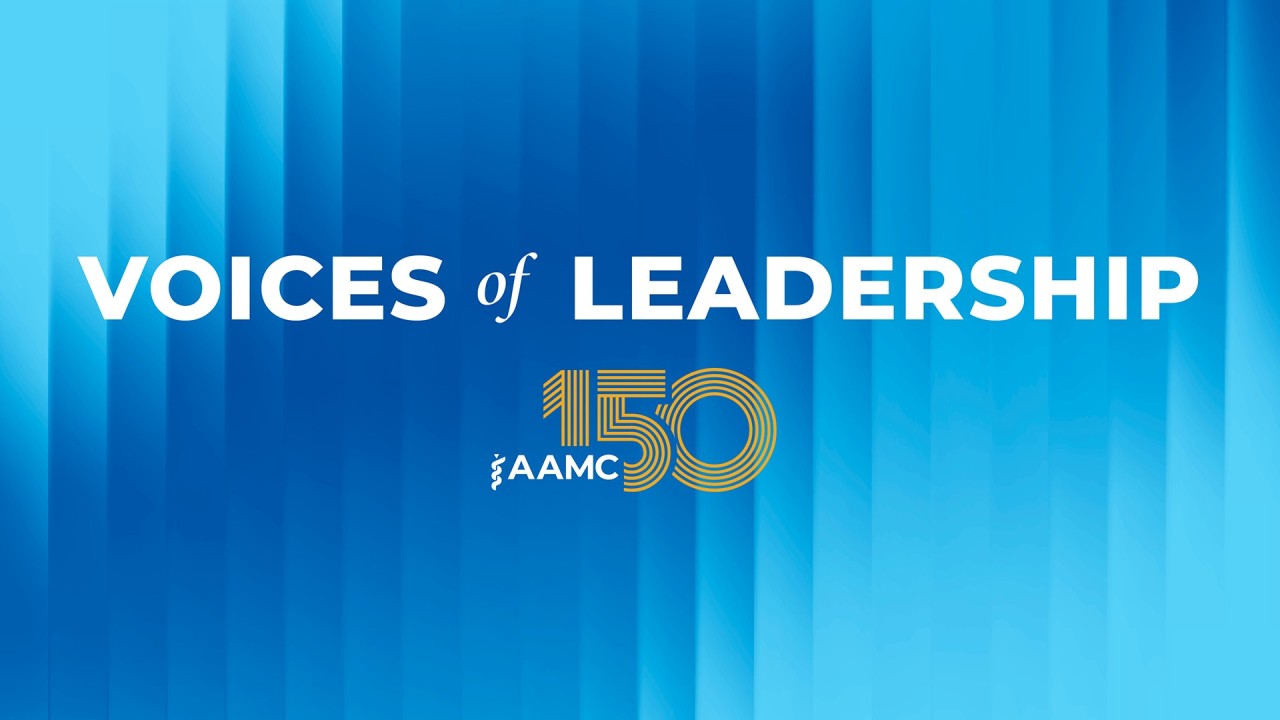 Text that says Voice of Leadership with the AAMC 150 anniversary logo