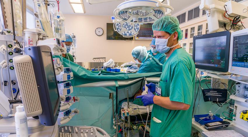 Heart valve replacement surgery in operating room in Reykjavik, Iceland